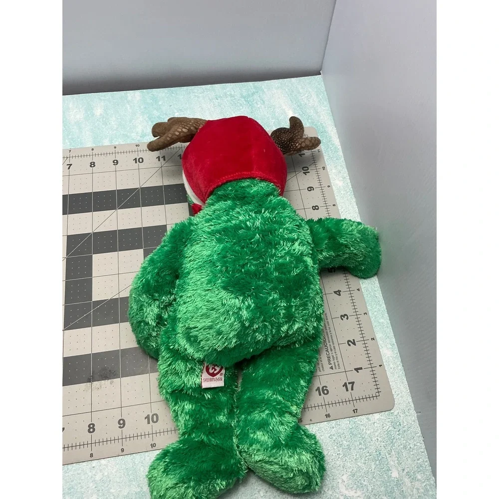 Ty Beanie Buddy Seasons the Bear Green Christmas Plush Santa Hat Antlers 2002‎